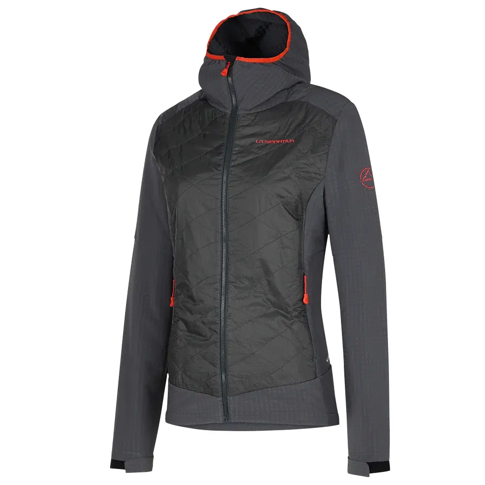 Kurtka damska La Sportiva KAP HYBRID HOODY carbon/cherry tomato