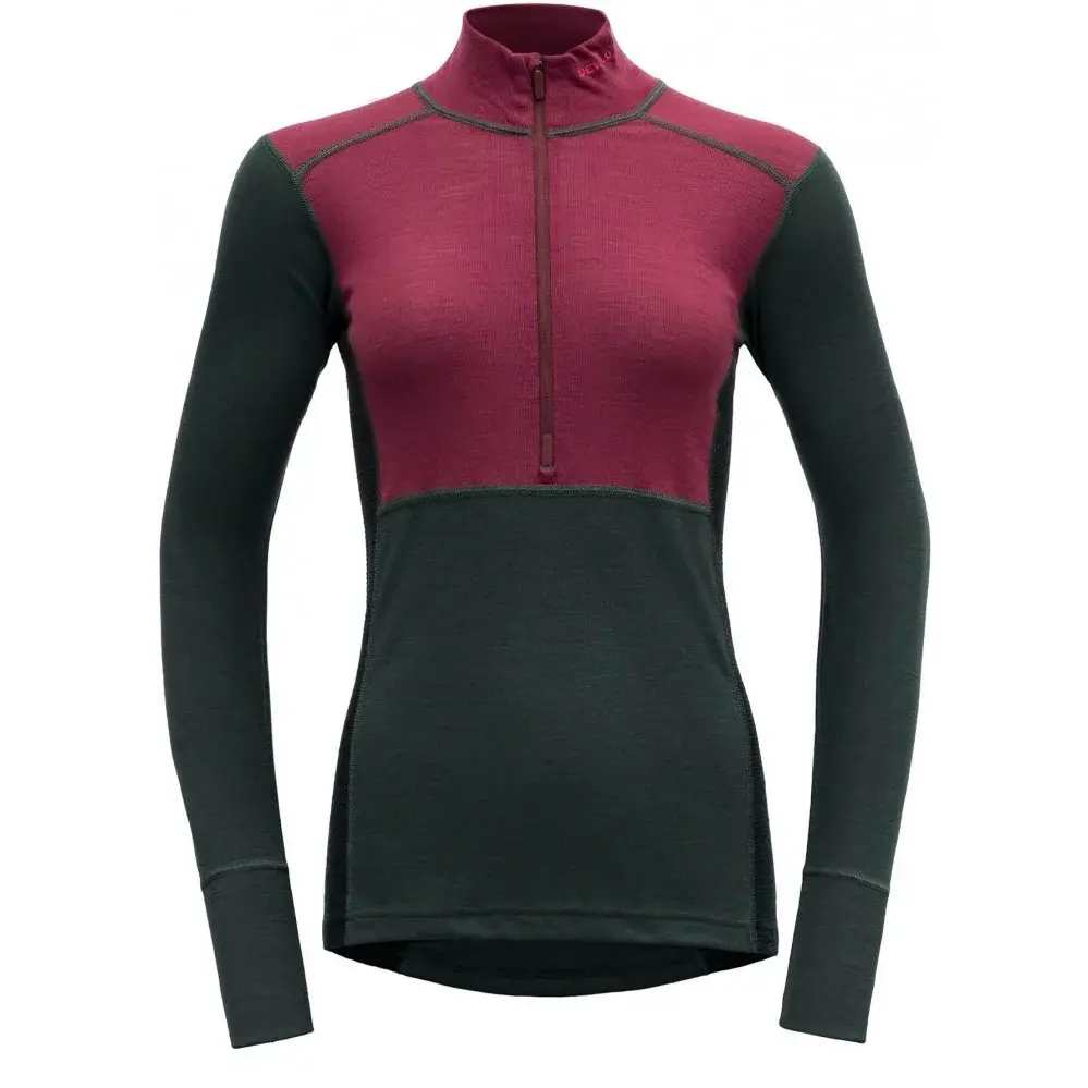 Devold Koszulka termoaktywna z długim rękawem damska Devold Lauparen Merino 190 Zip Neck Beetroot/Woods/Ink