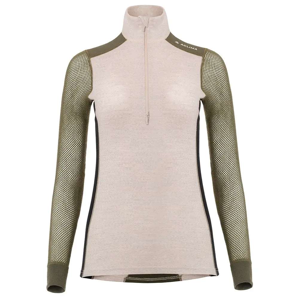 Aclima Koszulka termoaktywna damska Aclima WoolNet Hiking Mock Neck beige melange /olive night /jet black