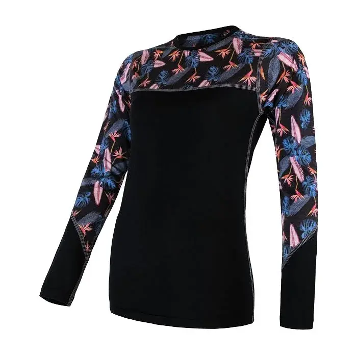 Sensor Koszulka termoaktywna z długim rękawem damska Sensor Merino Impress czarny/floral