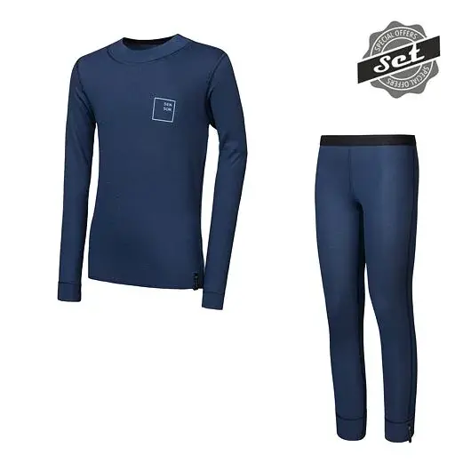Sensor Komplet juniorski: koszulka z długim rękawem + kalesony Sensor DOUBLE FACE SET LOGO UP deep blue