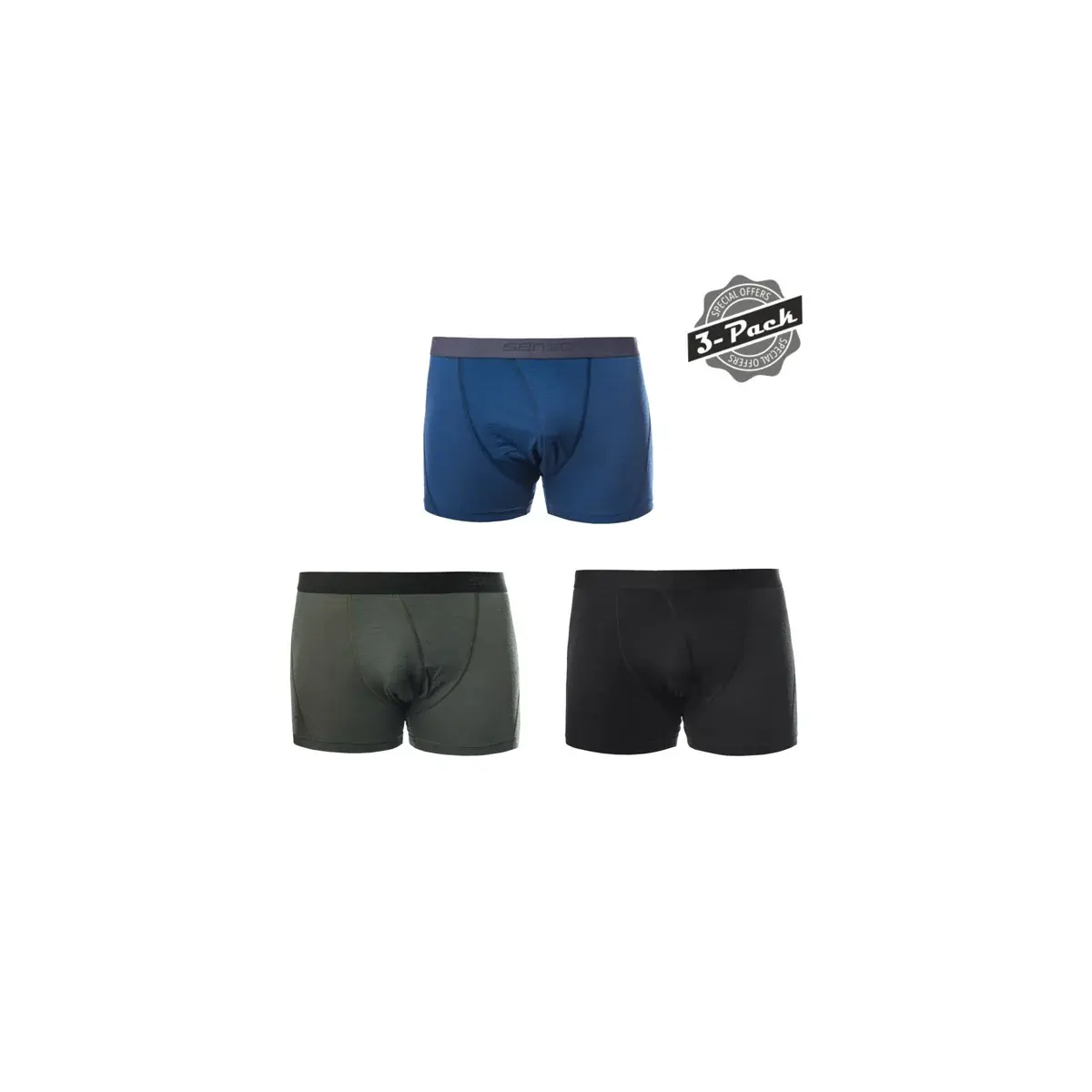 Sensor Bokserki termoaktywne męskie Sensor Merino Air 3-Pack Czarny/ciemnoniebieski/olive