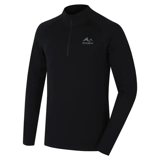 Koszulka merino męska Husky MEROW ZIP M black, rozmiar