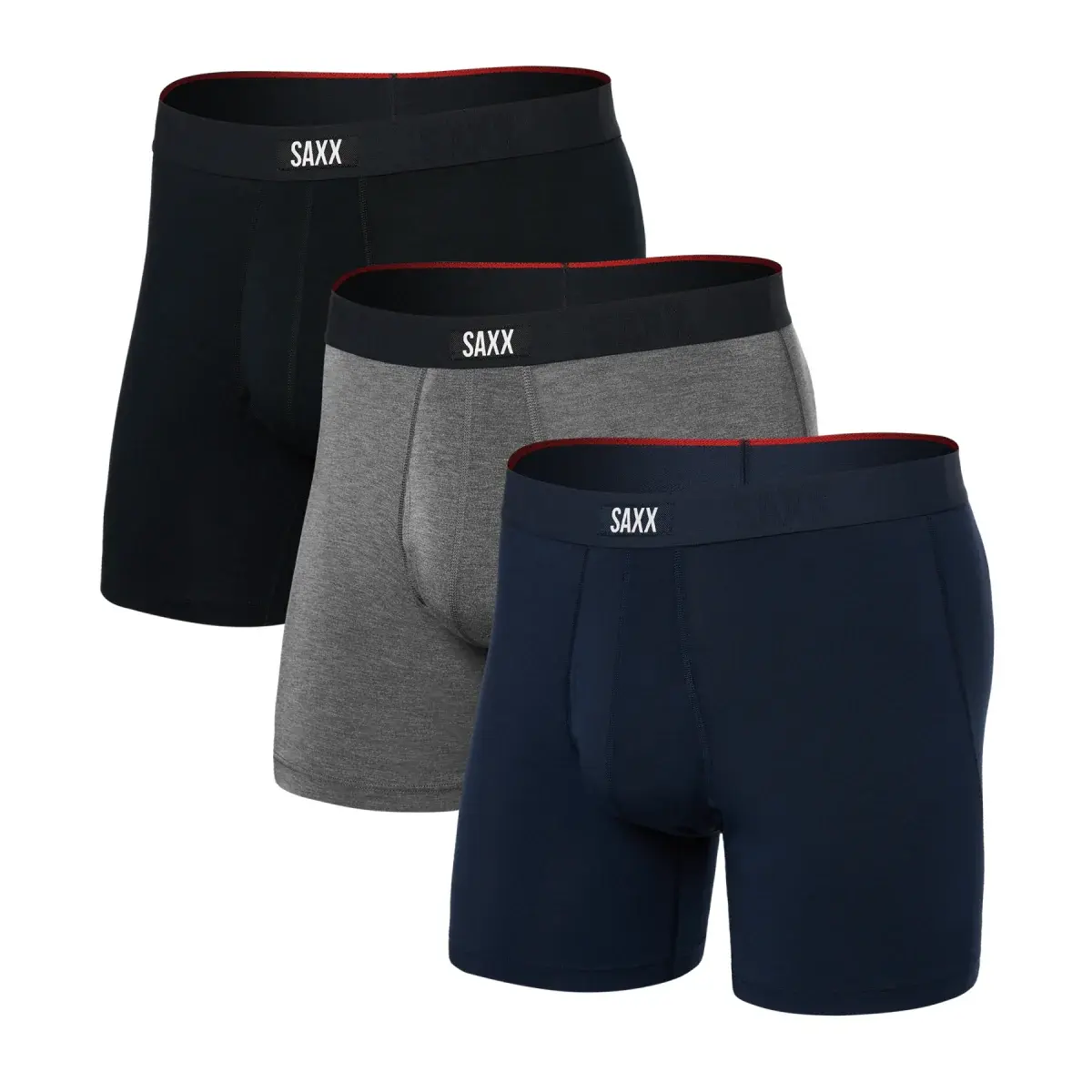 SAXX Zestaw bokserek męskich SAXX Vibe Xtra Boxer Brief Fly 3Pk Black/Dk Grey Hthr/Navy